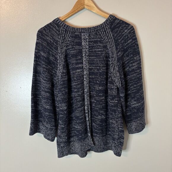 Massimo Dutti Womens Sweater Navy Blue Heathered 3/4 Sleeve Open Back Sz… - Picture 7 of 9